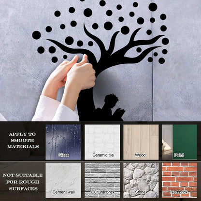 Engraving Stickers Fantasy Tree Boy With Book Balloons Wall Beautification