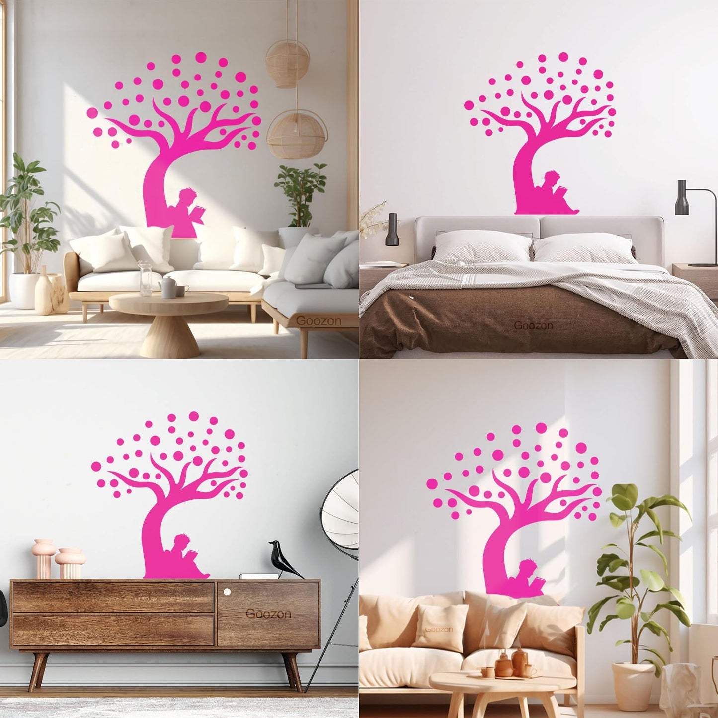 Engraving Stickers Fantasy Tree Boy With Book Balloons Wall Beautification