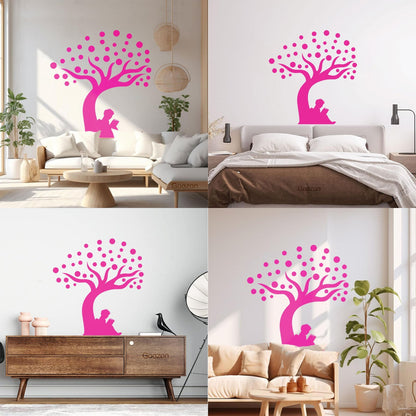 Engraving Stickers Fantasy Tree Boy With Book Balloons Wall Beautification