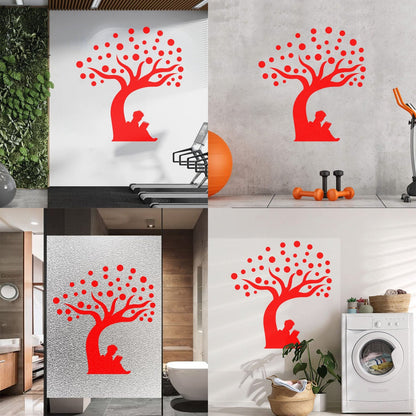 Engraving Stickers Fantasy Tree Boy With Book Balloons Wall Beautification