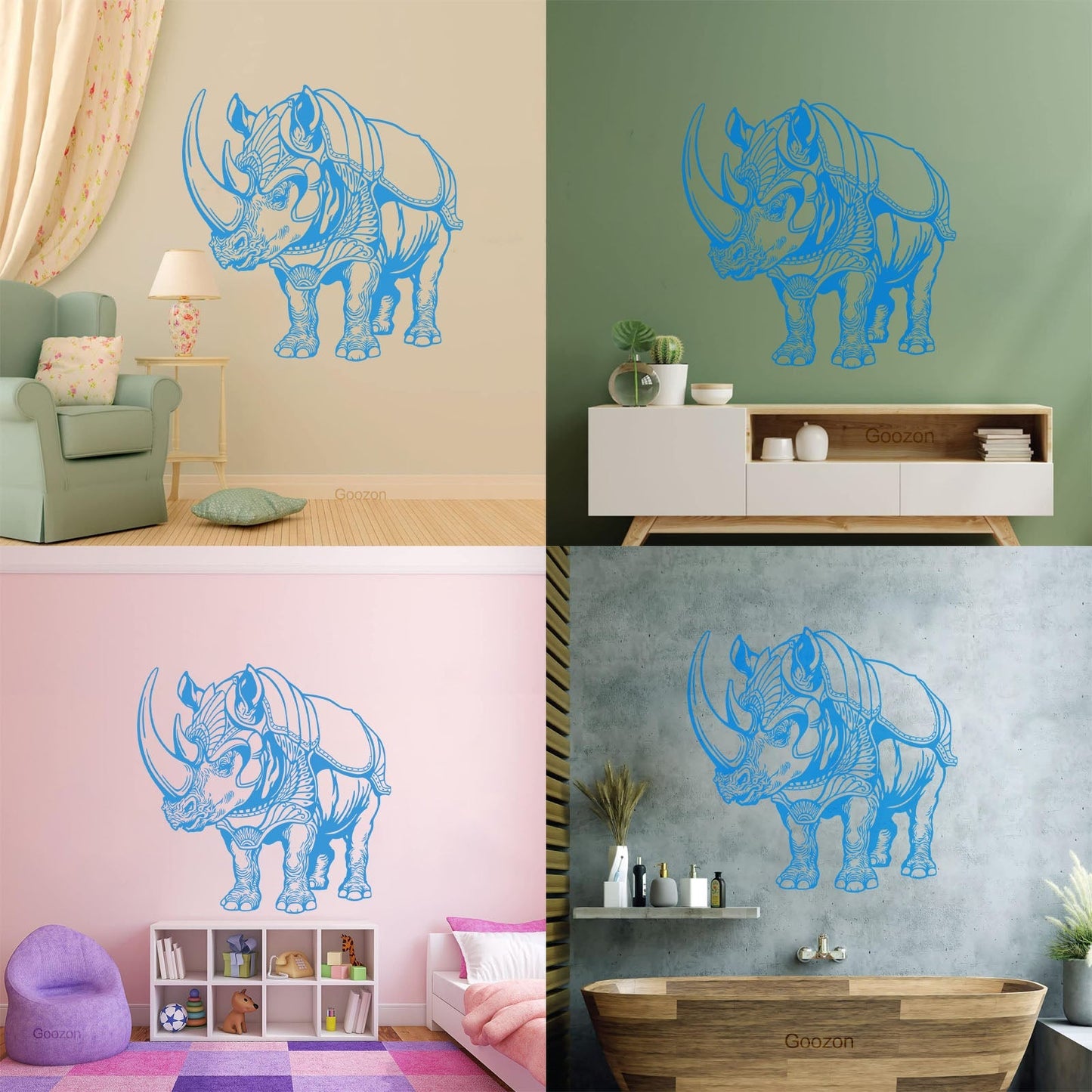 Rhino African Animal Fantasy Fairy Tale Home Mural And Wall Vinyl Decal Multi Color Selection
