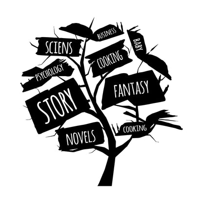 Books Store Tree Open Book Cooking Fantasy Story Wall Decals Glass Stickers