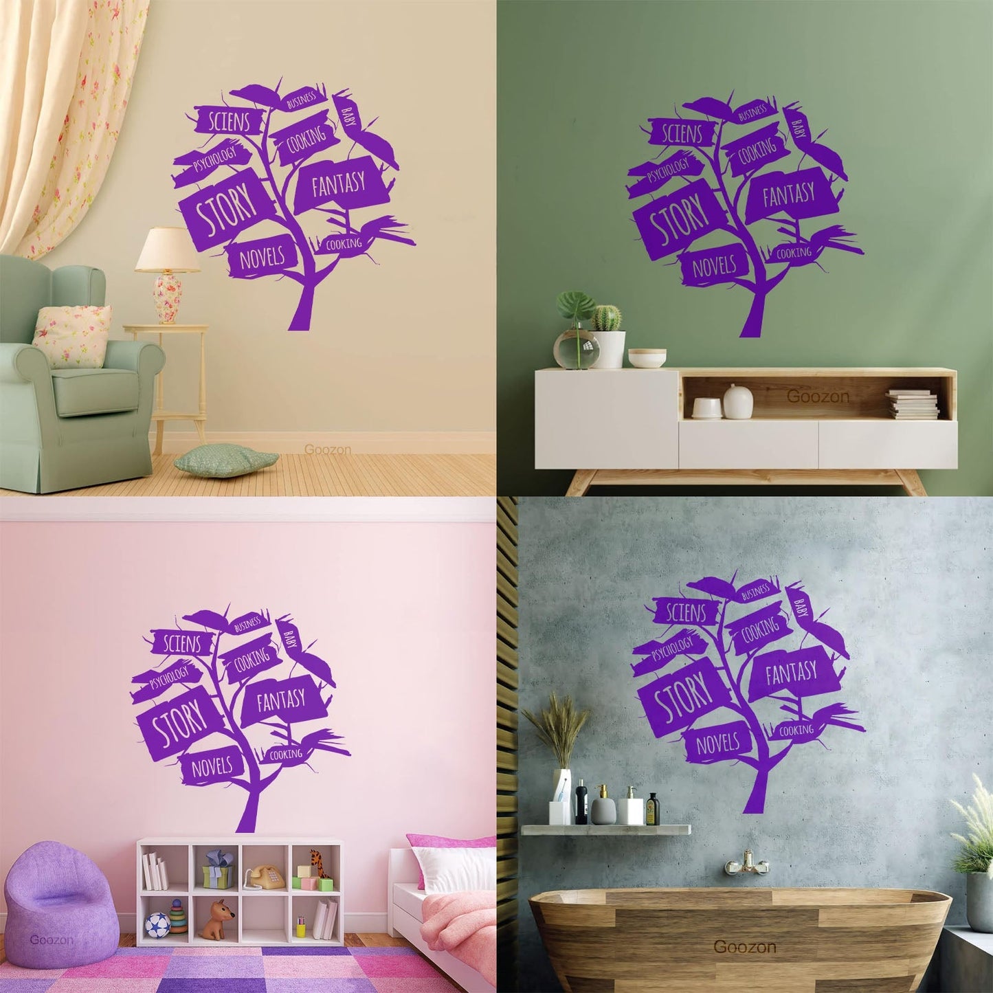 Books Store Tree Open Book Cooking Fantasy Story Wall Decals Glass Stickers
