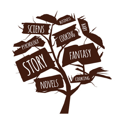 Books Store Tree Open Book Cooking Fantasy Story Wall Decals Glass Stickers