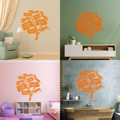 Books Store Tree Open Book Cooking Fantasy Story Wall Decals Glass Stickers