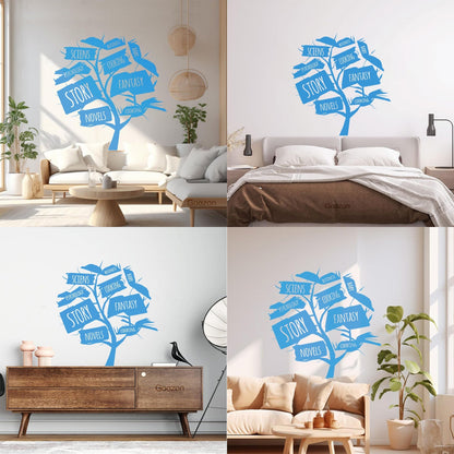 Books Store Tree Open Book Cooking Fantasy Story Wall Decals Glass Stickers
