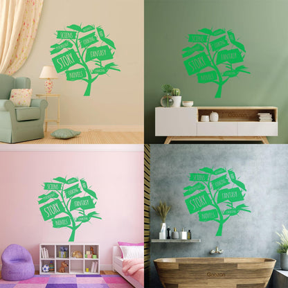Books Store Tree Open Book Cooking Fantasy Story Wall Decals Glass Stickers