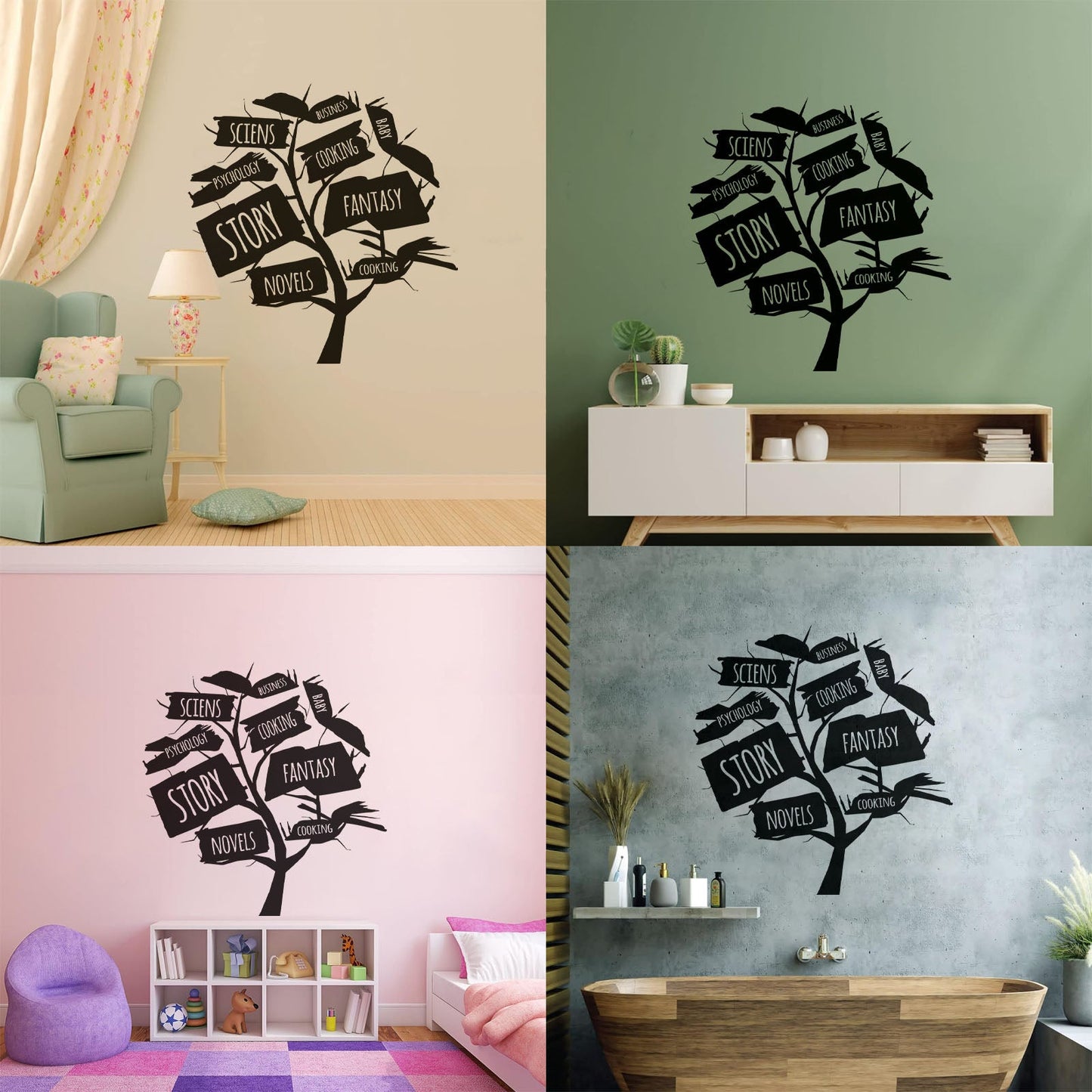Books Store Tree Open Book Cooking Fantasy Story Wall Decals Glass Stickers