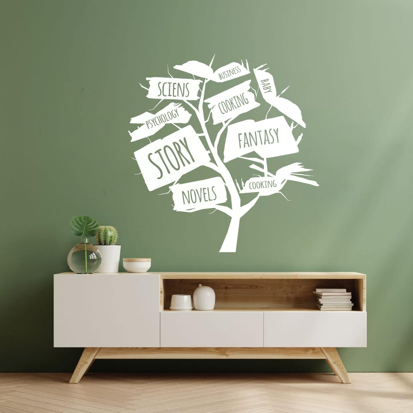 Books Store Tree Open Book Cooking Fantasy Story Wall Decals Glass Stickers