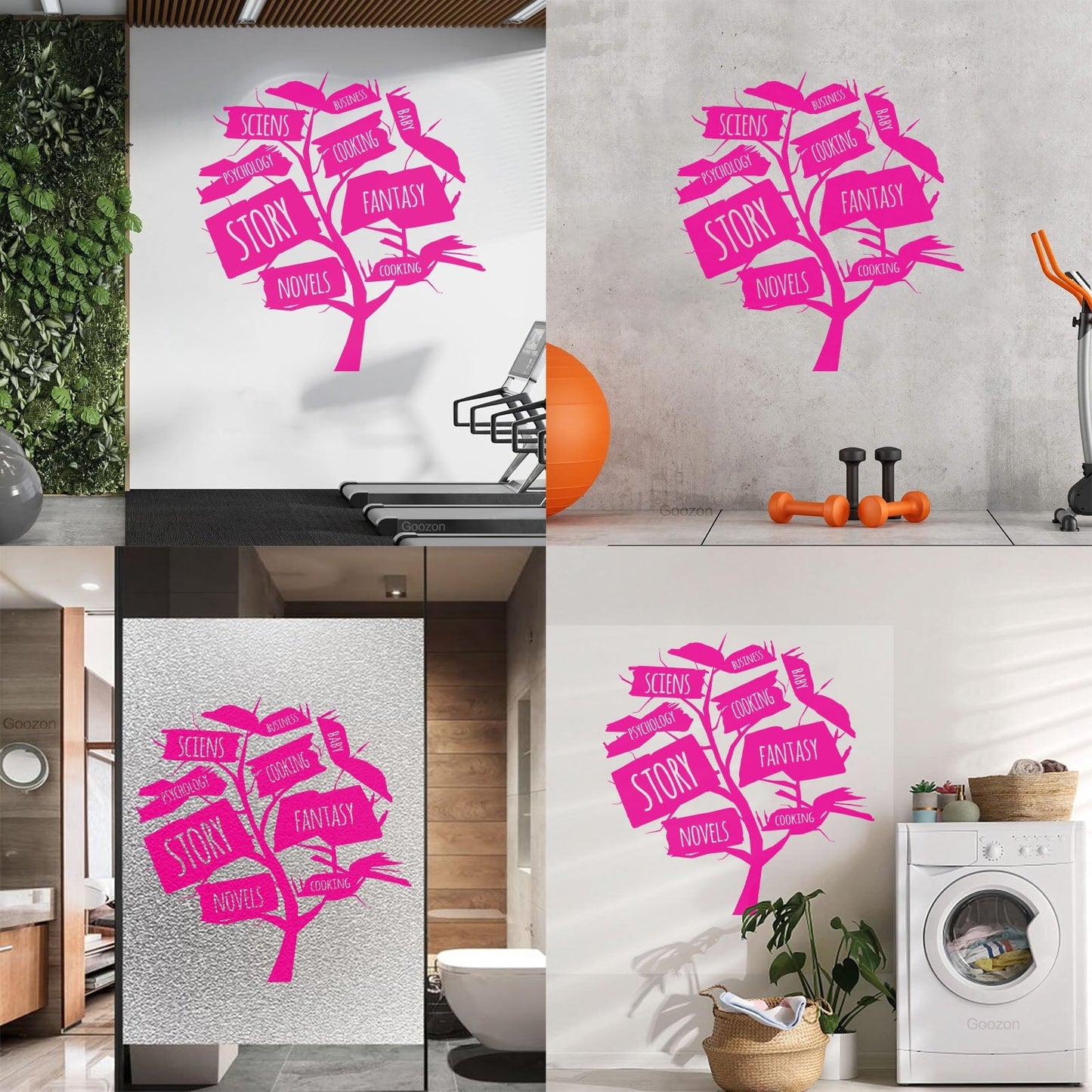 Books Store Tree Open Book Cooking Fantasy Story Wall Decals Glass Stickers