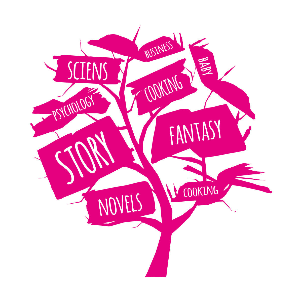 Books Store Tree Open Book Cooking Fantasy Story Wall Decals Glass Stickers