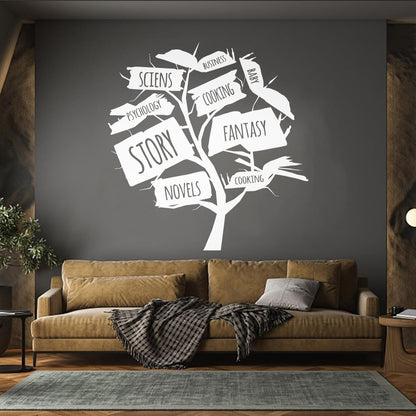 Books Store Tree Open Book Cooking Fantasy Story Wall Decals Glass Stickers