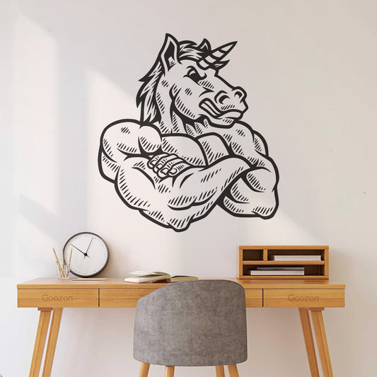 Cartoon Unicorn Strong Muscled Fantasy Wall Stickers Paster Paper Self Adhesive