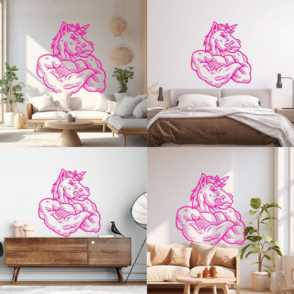 Cartoon Unicorn Strong Muscled Fantasy Wall Stickers Paster Paper Self Adhesive