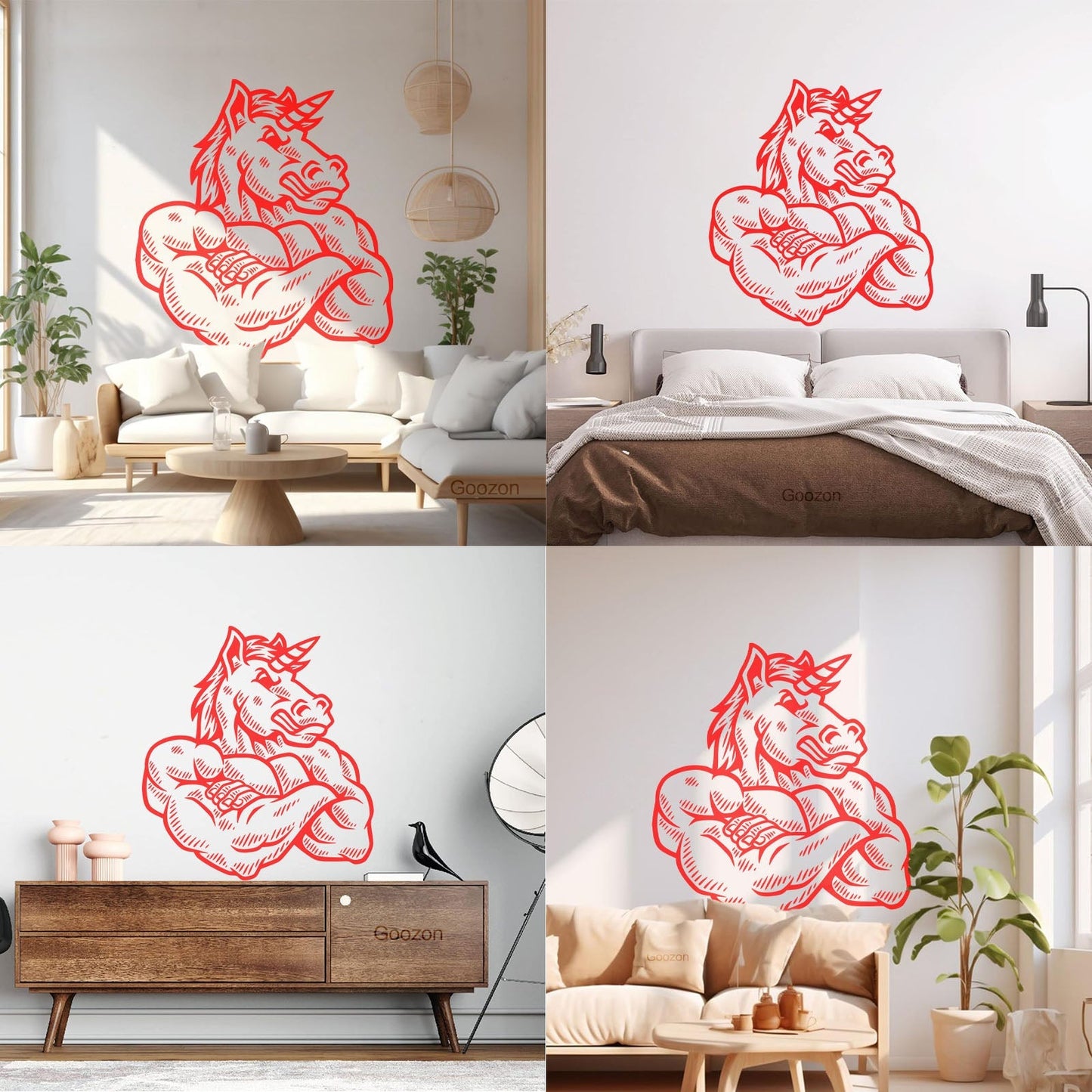 Cartoon Unicorn Strong Muscled Fantasy Wall Stickers Paster Paper Self Adhesive