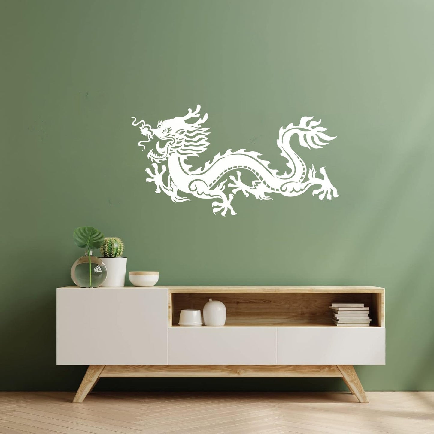 Fine Carving Stickers Chinese Dragon Fire Ornament Fairytale Fantasy Removable Without Leaving Glue