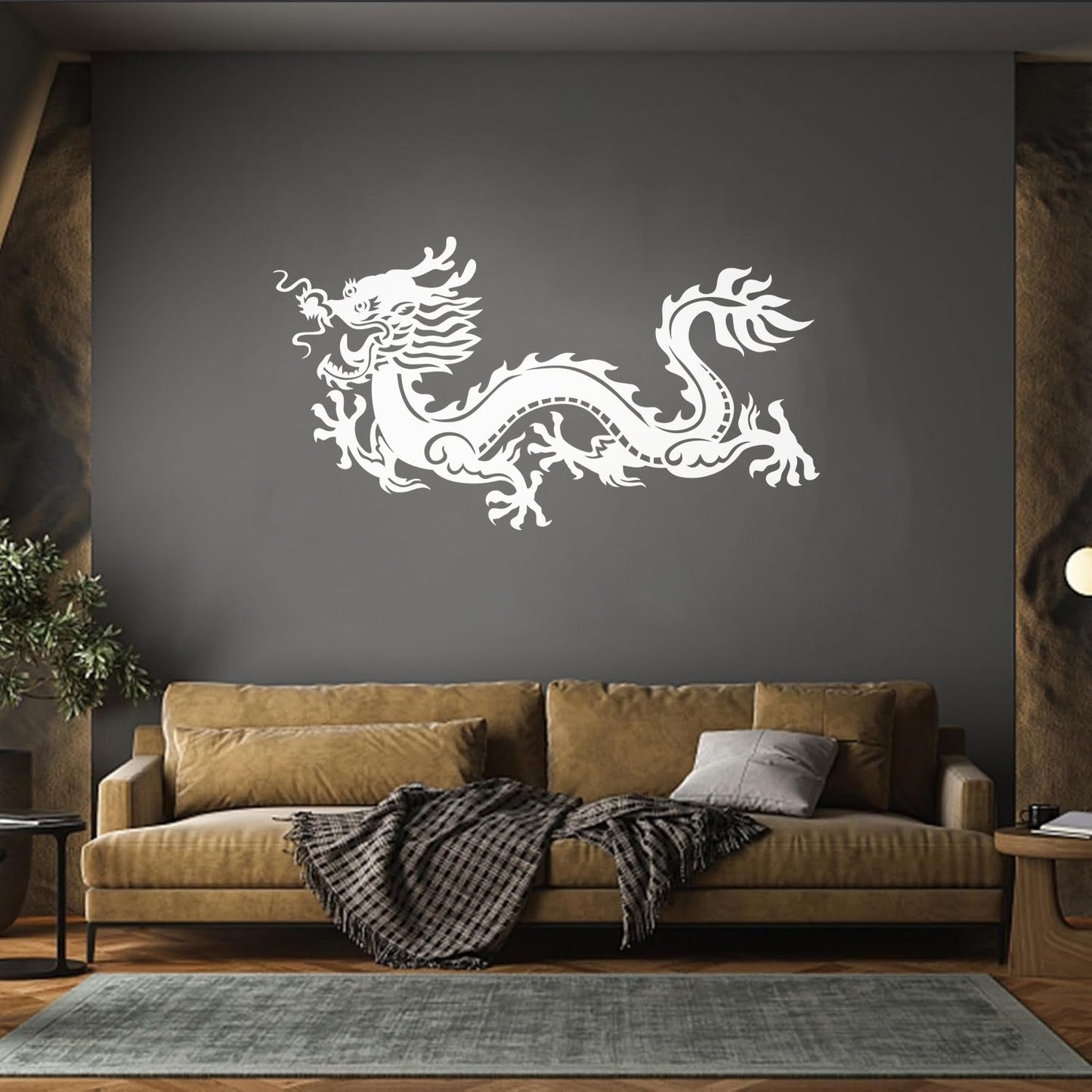 Fine Carving Stickers Chinese Dragon Fire Ornament Fairytale Fantasy Removable Without Leaving Glue