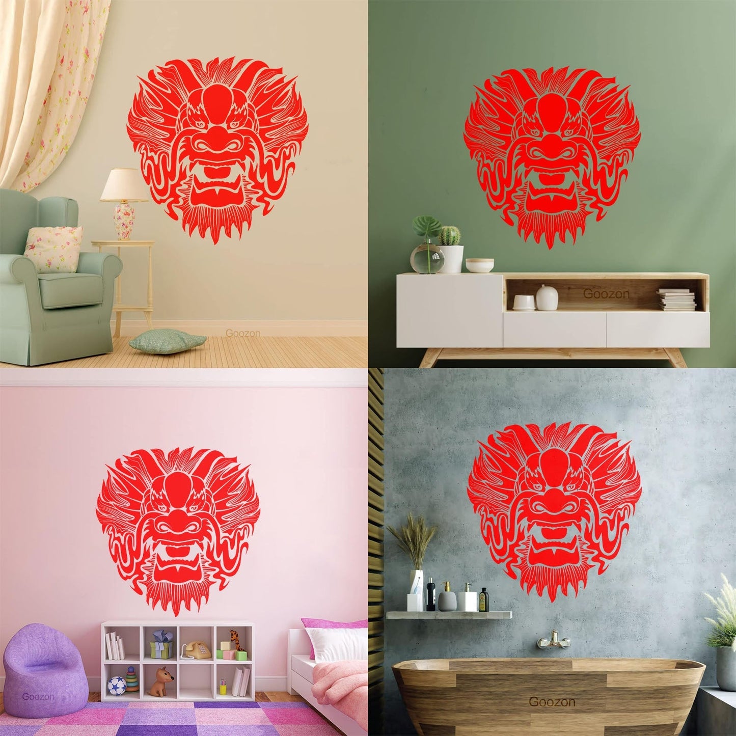Wall Stickers Dragon Mask Myth Kids Asian Fantasy Self Adhesive