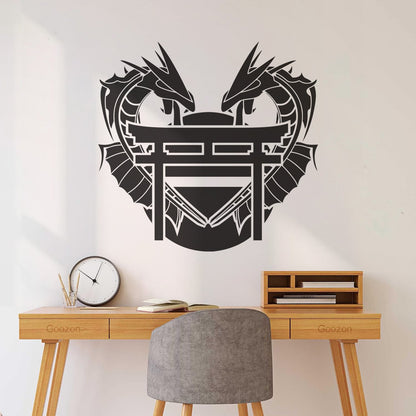 Dragon Japanese Gate Oriental Fantasy Myth Asian Lettering Stickers Equipped With Transfer Film Kit
