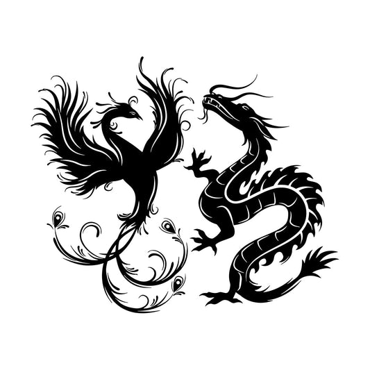 Wall Decals Dragon Phoenix Bird Fantasy Asian Style Multiple Size Options