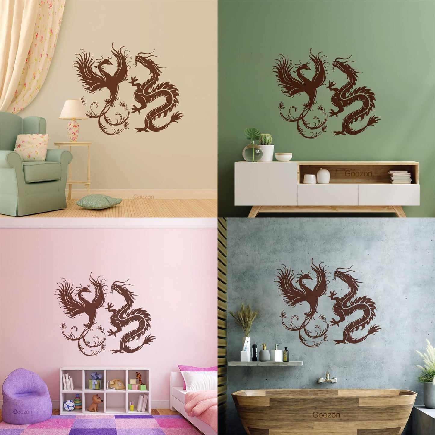 Wall Decals Dragon Phoenix Bird Fantasy Asian Style Multiple Size Options