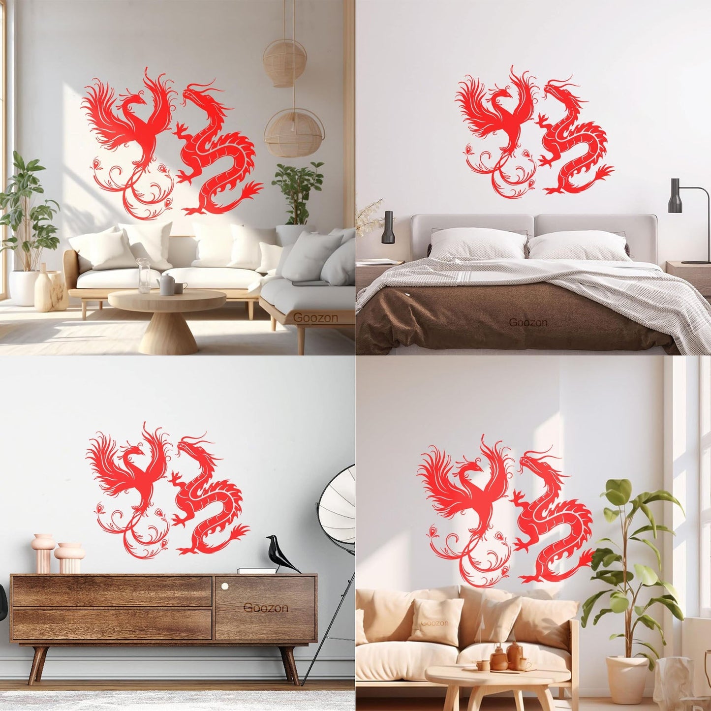 Wall Decals Dragon Phoenix Bird Fantasy Asian Style Multiple Size Options