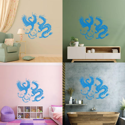 Wall Decals Dragon Phoenix Bird Fantasy Asian Style Multiple Size Options