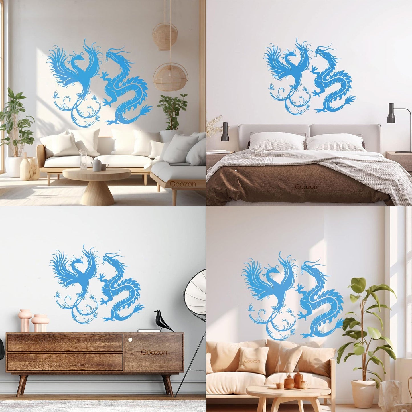 Wall Decals Dragon Phoenix Bird Fantasy Asian Style Multiple Size Options