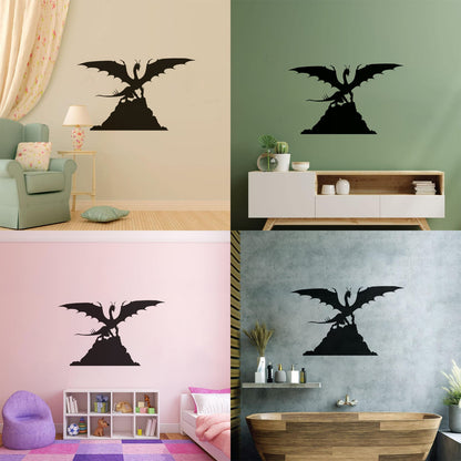 Dragon Silhouette Fantasy Kids Ation Mural And Wall Vinyl Decal Personalized Customization