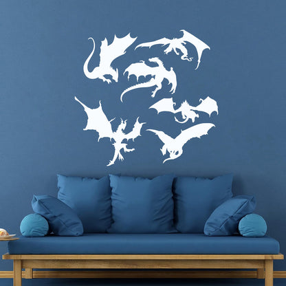 Wall Vinyl Sticker Decor Dragons Silhouette Fantasy Child Kids Art Decoration