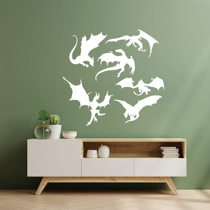 Wall Vinyl Sticker Decor Dragons Silhouette Fantasy Child Kids Art Decoration