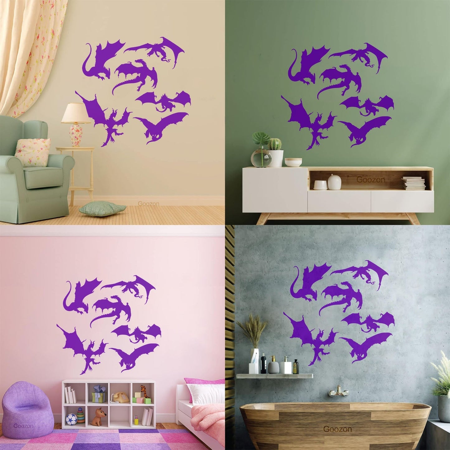 Wall Vinyl Sticker Decor Dragons Silhouette Fantasy Child Kids Art Decoration
