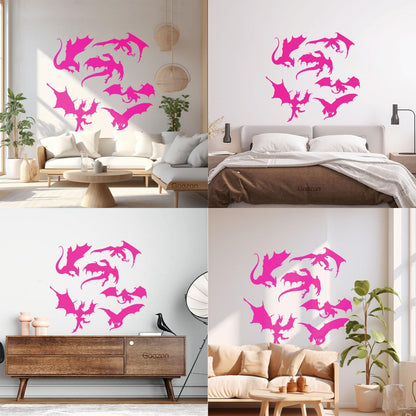 Wall Vinyl Sticker Decor Dragons Silhouette Fantasy Child Kids Art Decoration