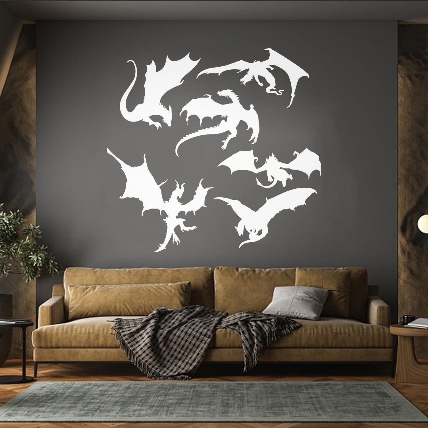 Wall Vinyl Sticker Decor Dragons Silhouette Fantasy Child Kids Art Decoration