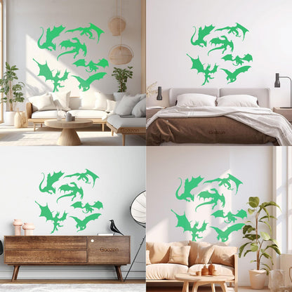 Wall Vinyl Sticker Decor Dragons Silhouette Fantasy Child Kids Art Decoration