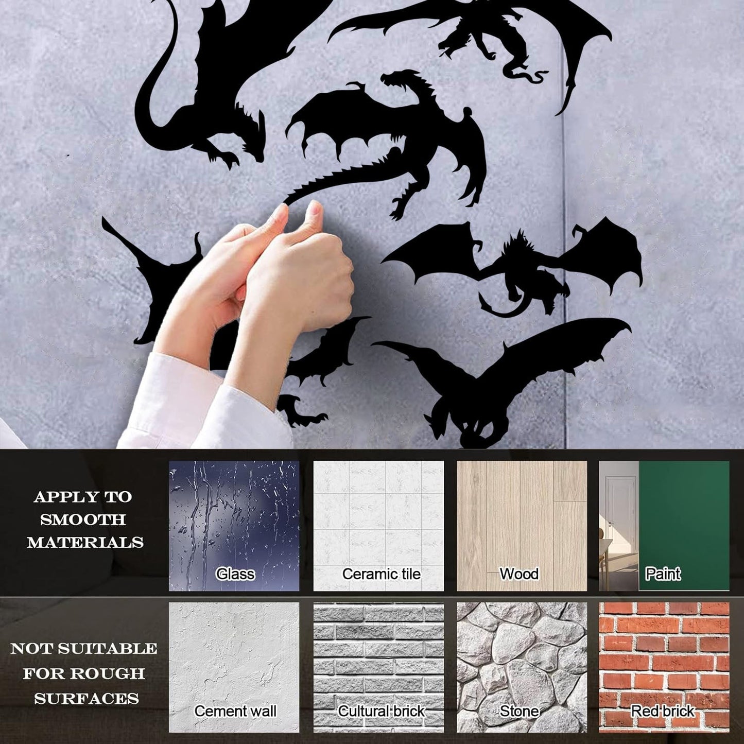 Wall Vinyl Sticker Decor Dragons Silhouette Fantasy Child Kids Art Decoration