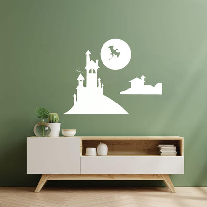 Mural And Wall Vinyl Decal Fairy Tale Dragon Castle Nursery Fantasy Kids Multiple Size Options