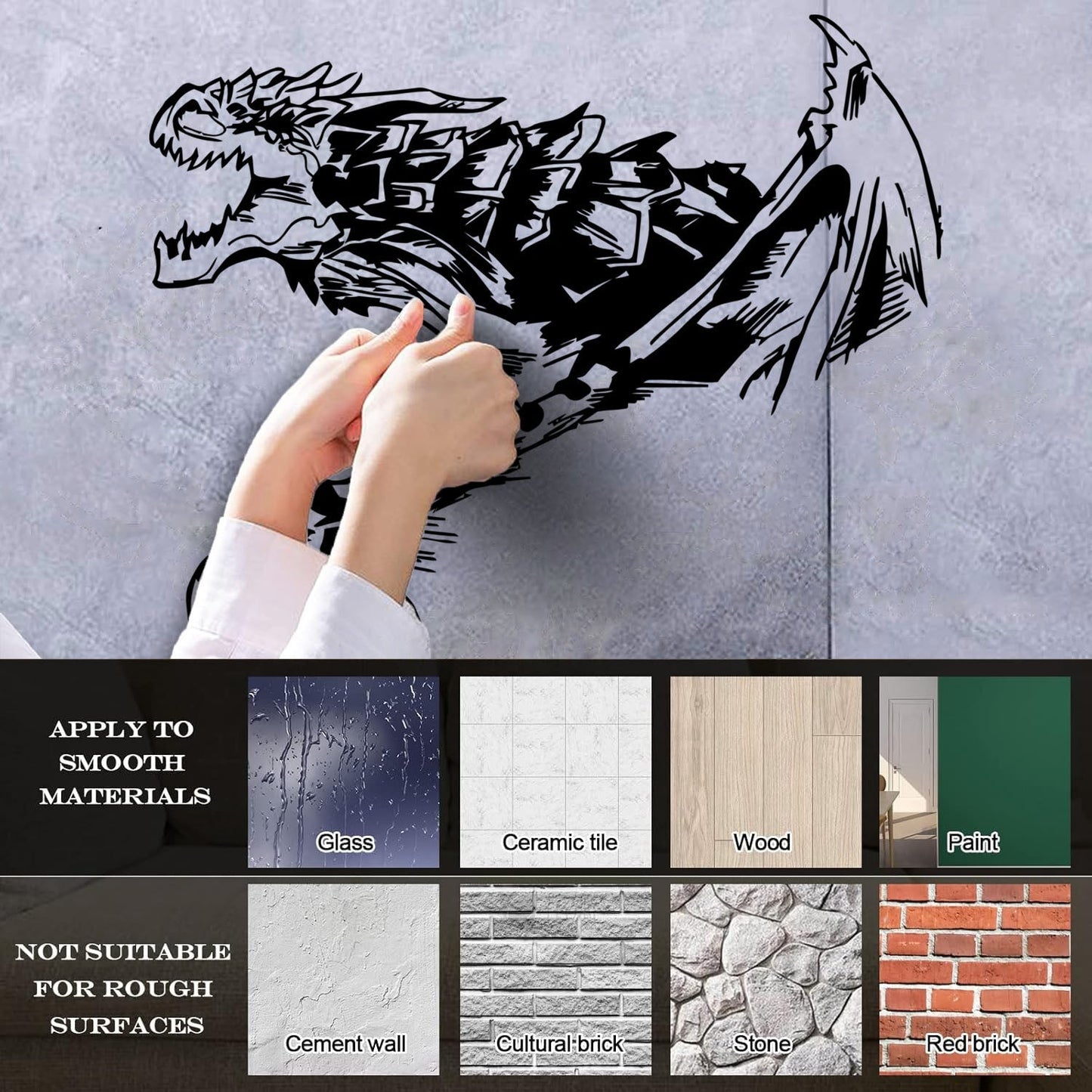 Wall Decals Pvc Fantasy Abstract Fire Breathing Winged Dragon Glass Stickers