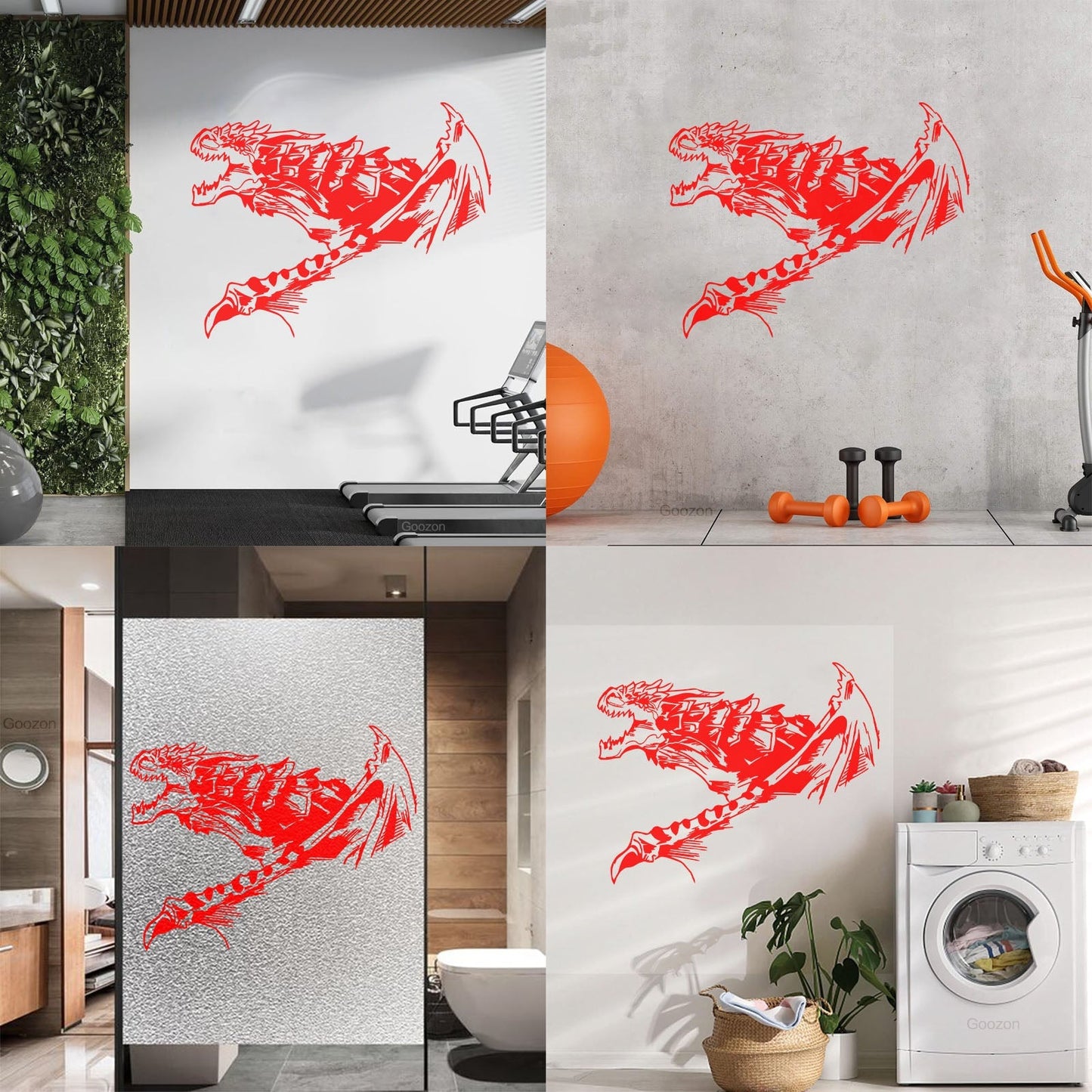Wall Decals Pvc Fantasy Abstract Fire Breathing Winged Dragon Glass Stickers