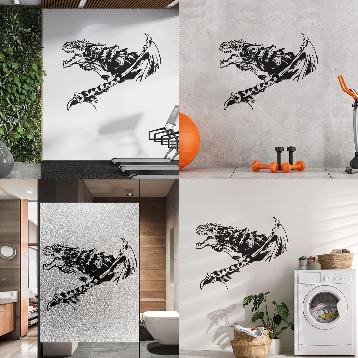 Wall Decals Pvc Fantasy Abstract Fire Breathing Winged Dragon Glass Stickers