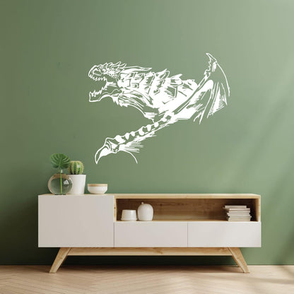 Wall Decals Pvc Fantasy Abstract Fire Breathing Winged Dragon Glass Stickers
