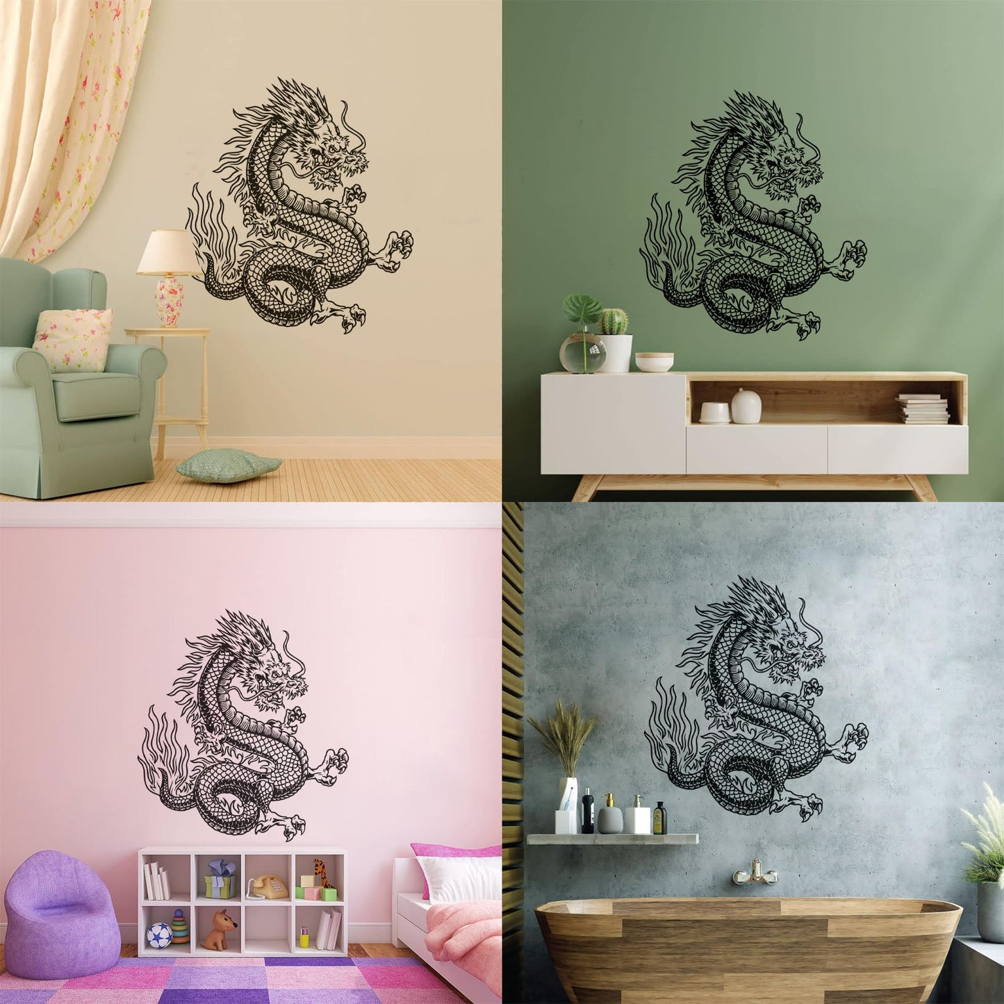 Vinyl Wall Stickers Fantasy Japanese Dragon Snake Mythology Glass Stickers