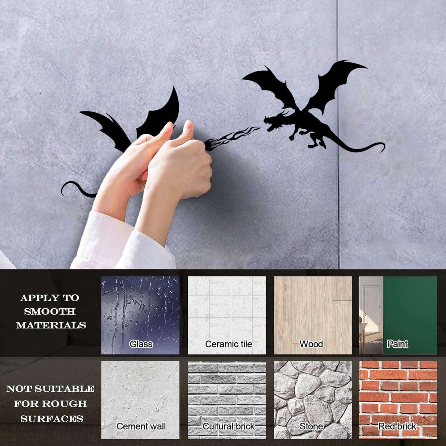 Fine Carving Decals Fire Breathing Dragons Fantasy Fairy Tale Art Mural Painting