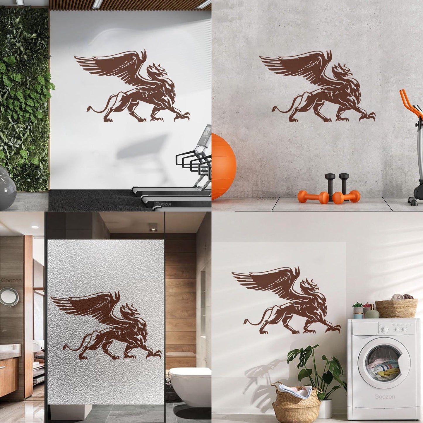 Engraving Decals Griffin Eagle Lion Wings Fantasy Beast Bird Glass Stickers