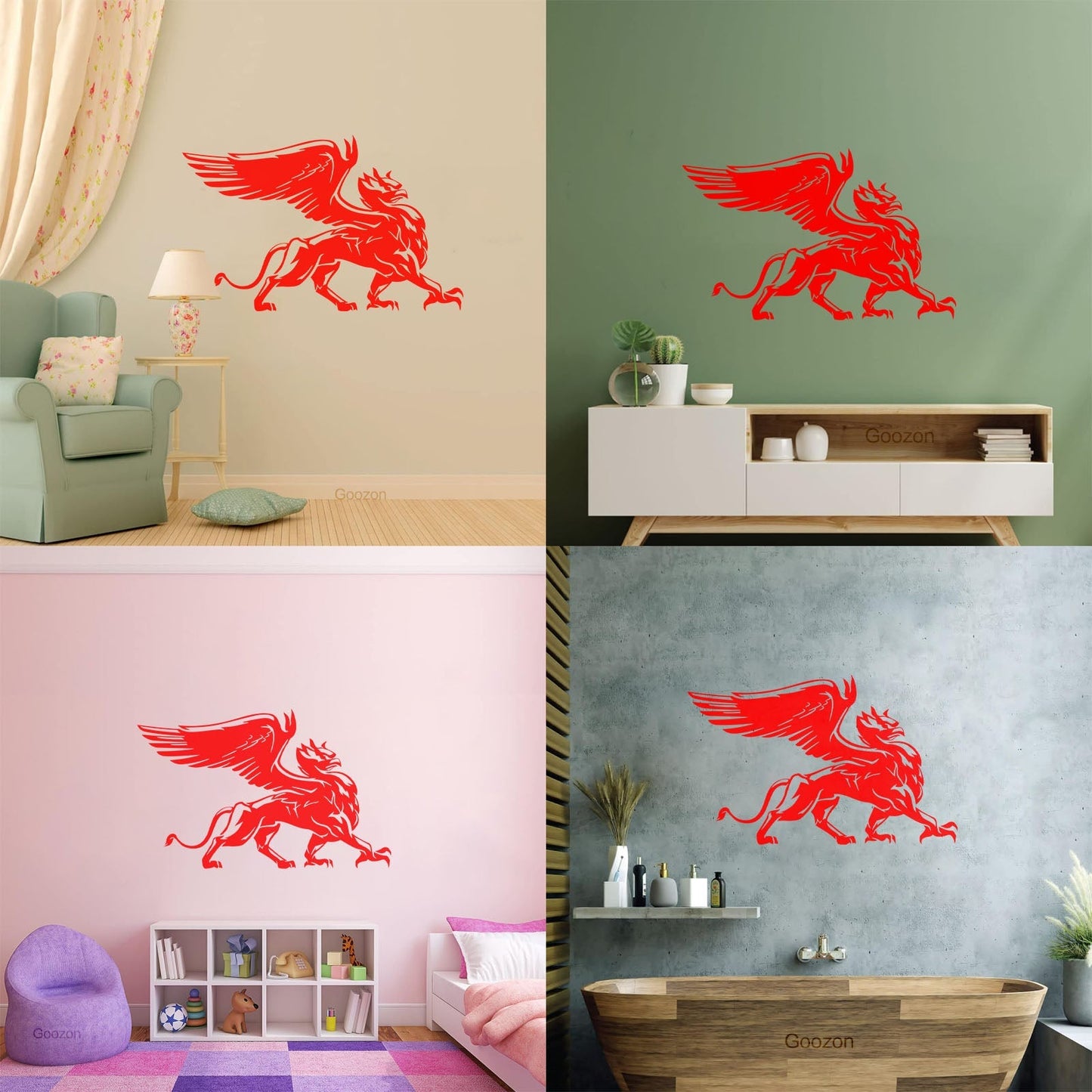 Engraving Decals Griffin Eagle Lion Wings Fantasy Beast Bird Glass Stickers