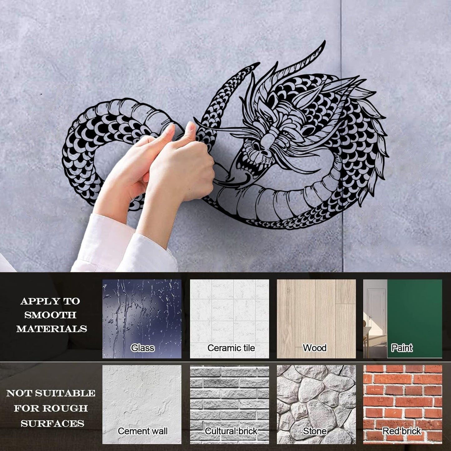 Fine Carving Stickers Japanese Dragon Fantasy Asian Style Self Adhesive