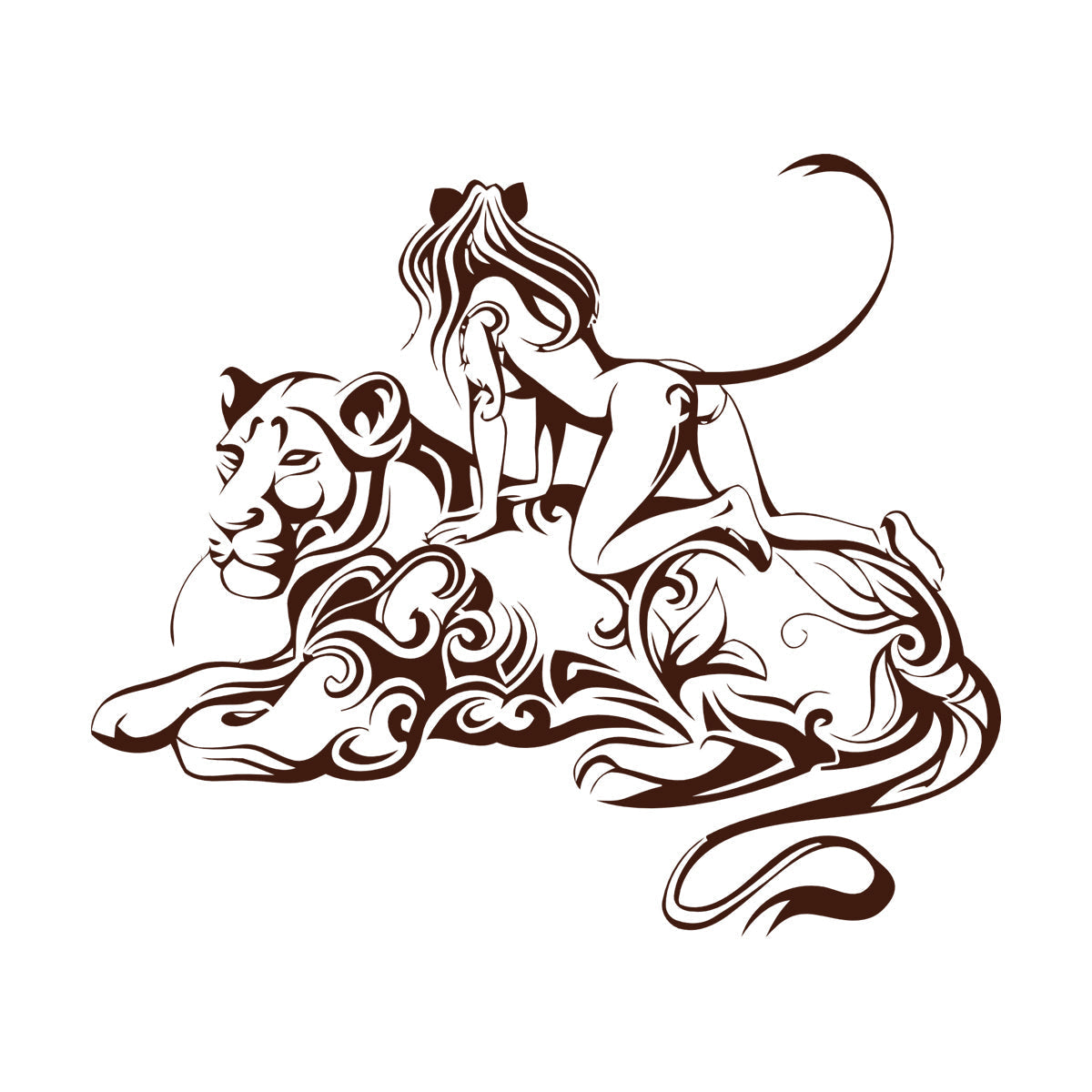 Engraving Stickers Lioness Woman Fantasy Easy Installation