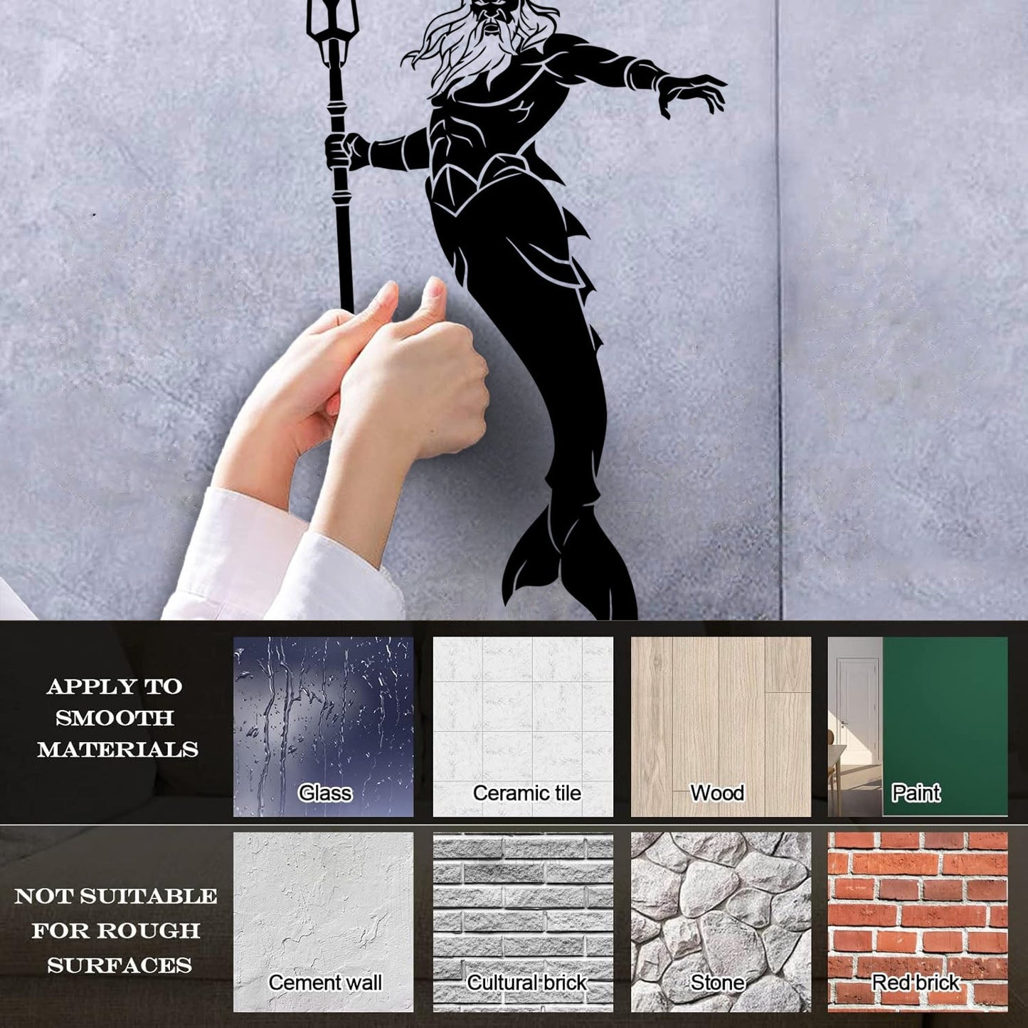 Wall Decals Paster Paper Poseidon God Fantasy Marine Nautical Trident It Won'T Fall Off