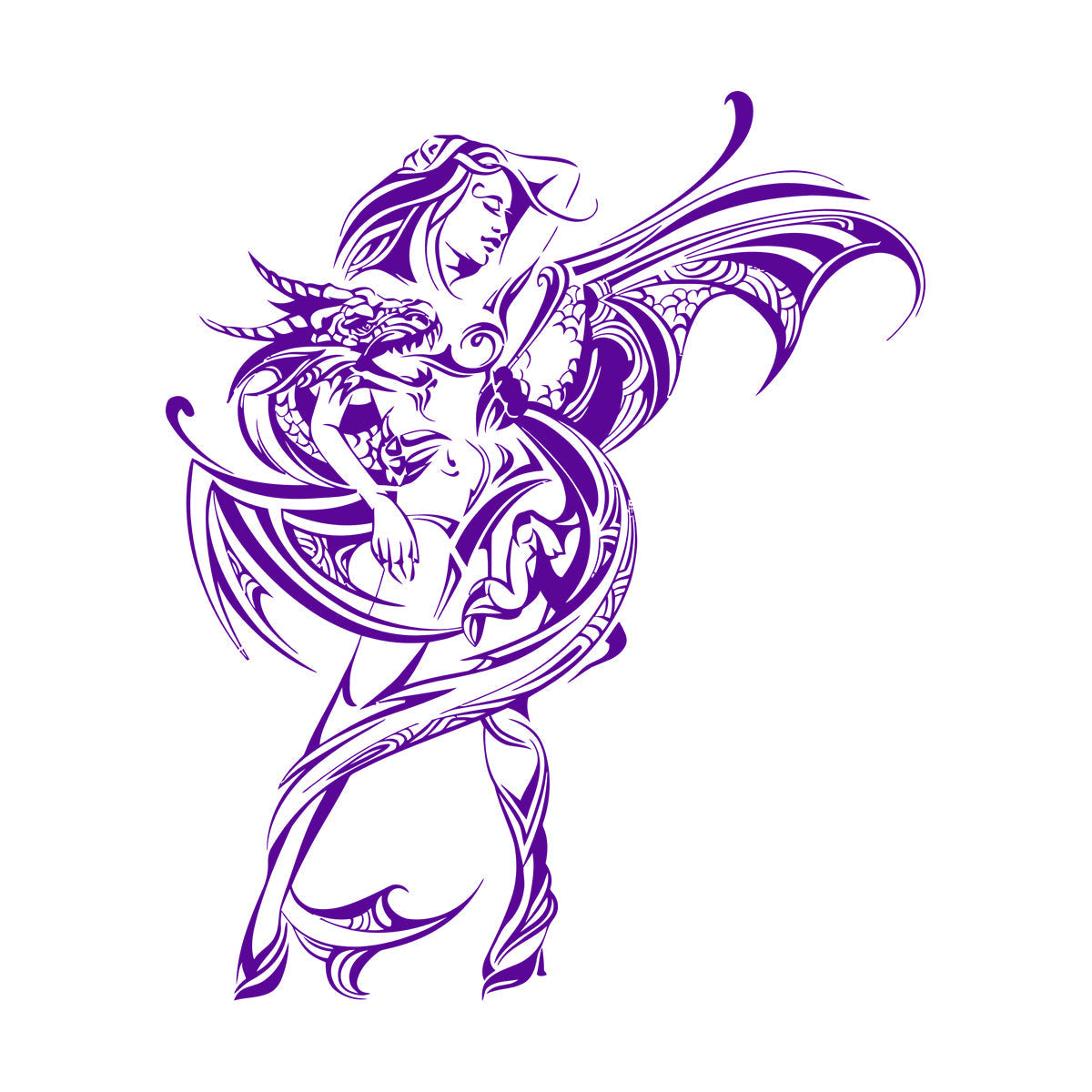 Wall Stickers Naked Woman With Dragon Fantasy Tattoo Culture