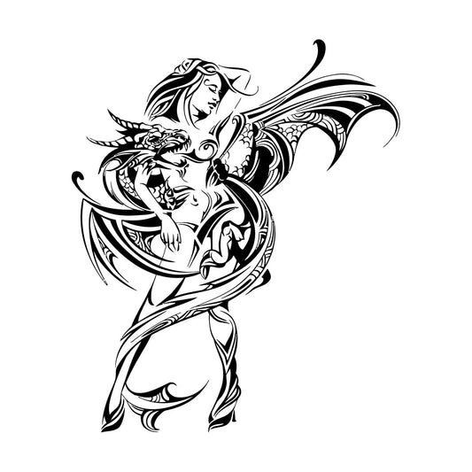 Wall Stickers Naked Woman With Dragon Fantasy Tattoo Culture